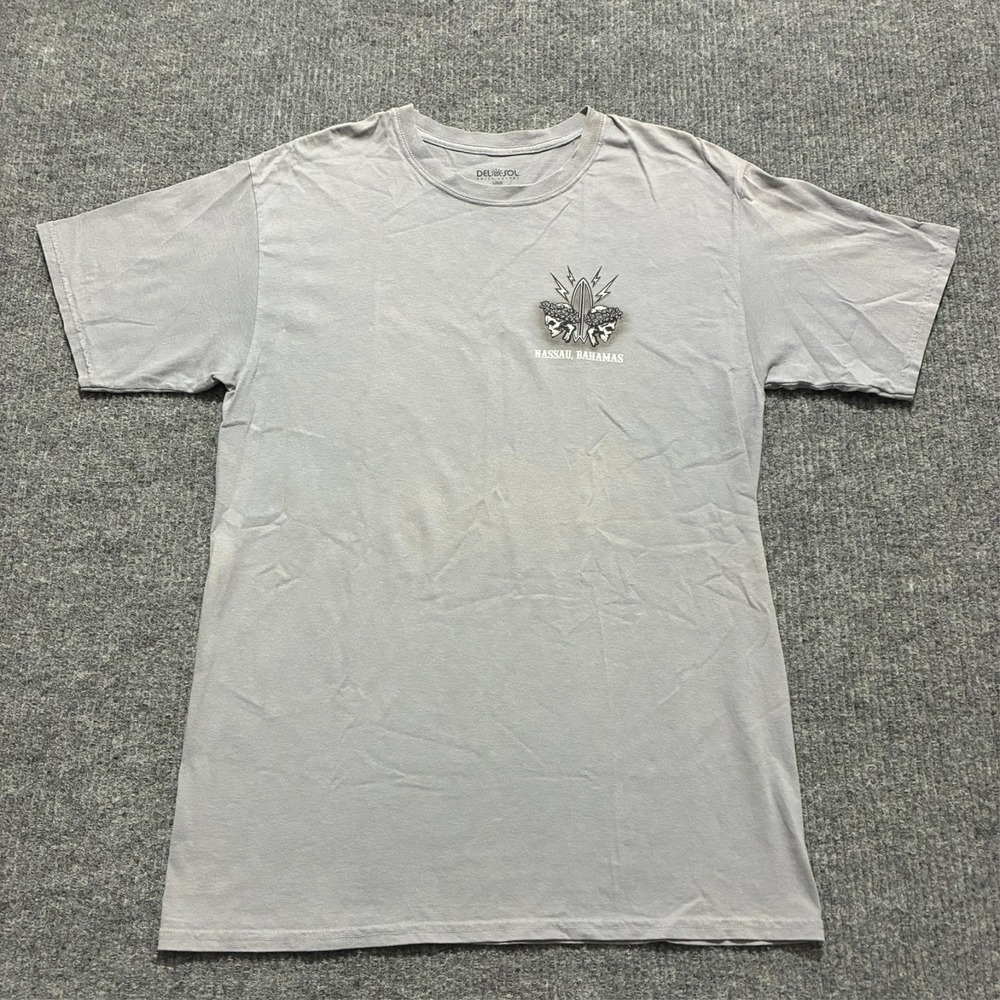Del Sol Color Change Mens Graphic T-Shirt Large Gray Nassau Bahamas Surf Skull